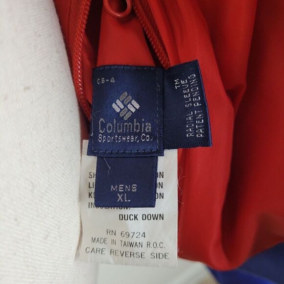 Columbia Jacket Mens XL Red Blue Color Block VTG Bomber Retro Reversible Quilted - Picture 7 of 13